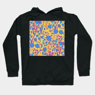 Chinese Bright Sunshine Yellow with Bright Blue & Pink Floral Pattern - Hong Kong Funky Summer Flowers Hoodie